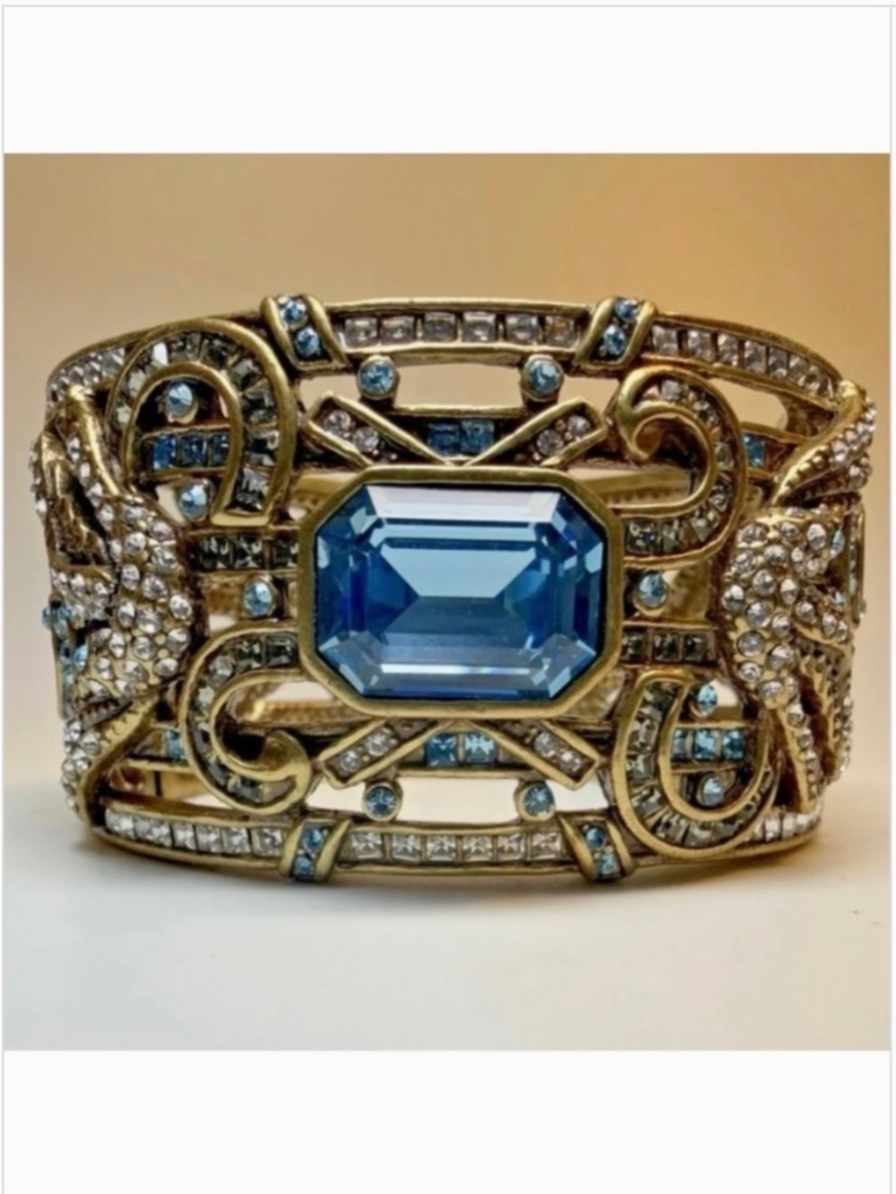 Heidi Daus Vintage Crystal Cuff Bracelet Aqua Clear SZ M/L - Picture 2 of 16